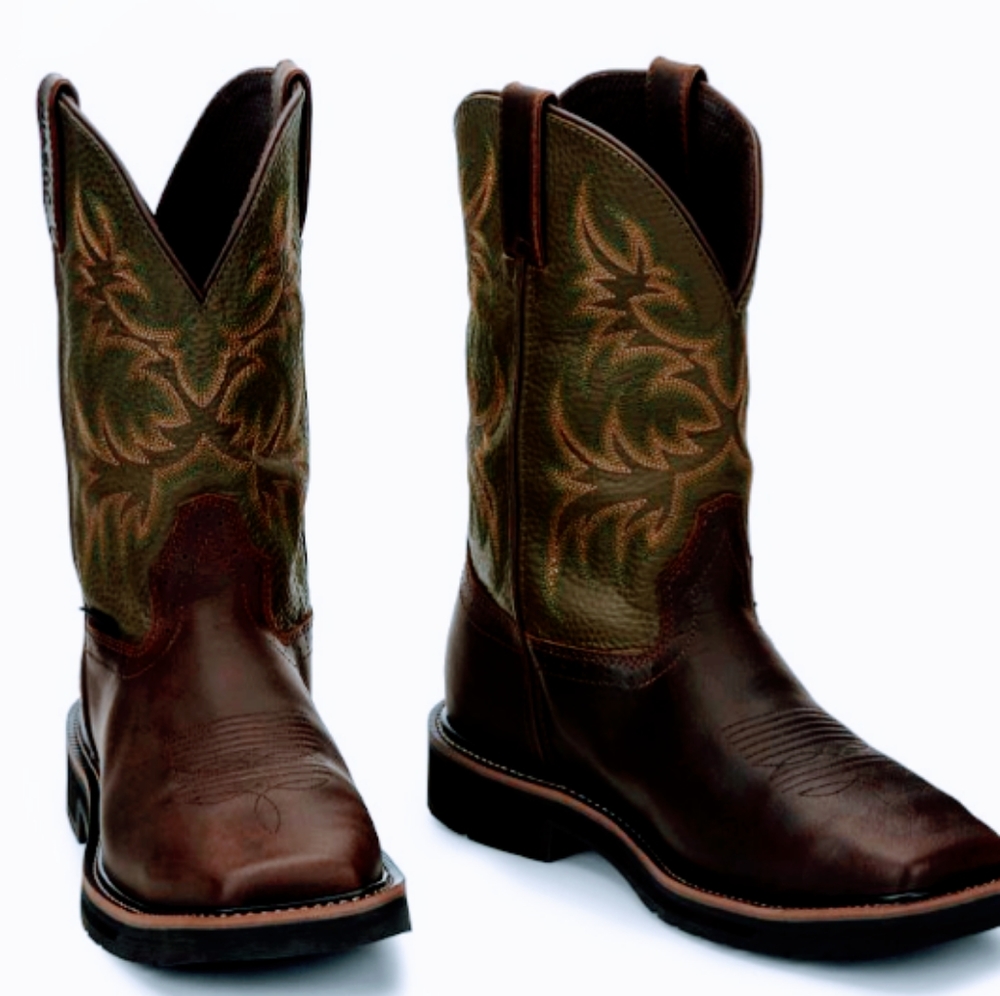 New Keavan Dark Brown Water Buffalo Justin Steel Toe Boots